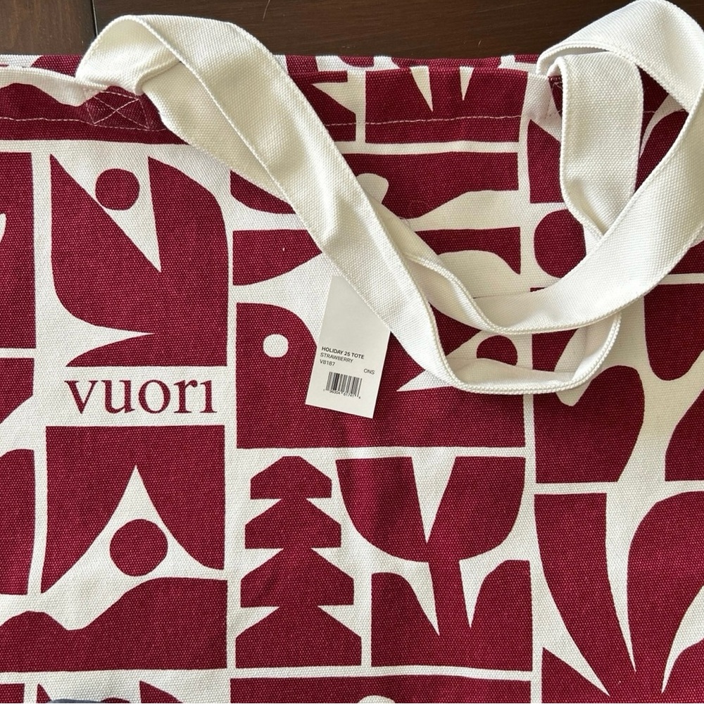 Vuori Maroon and Cream Graphic Canvas Tote and Pouch